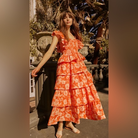 SAYLOR Linley Floral Tiered Orange Dress Size S Revolve - Picture 1 of 10